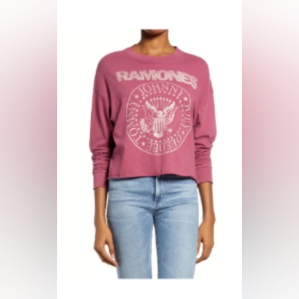 Daydreamer Ramones Burgundy Long Sleeve Crop Top Women's Size M